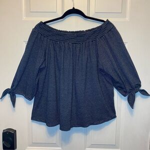Kim & Cami XL Off-the-Shoulder Knit Top 3/4 Sleeves w/Ties Blackw/white Stripes